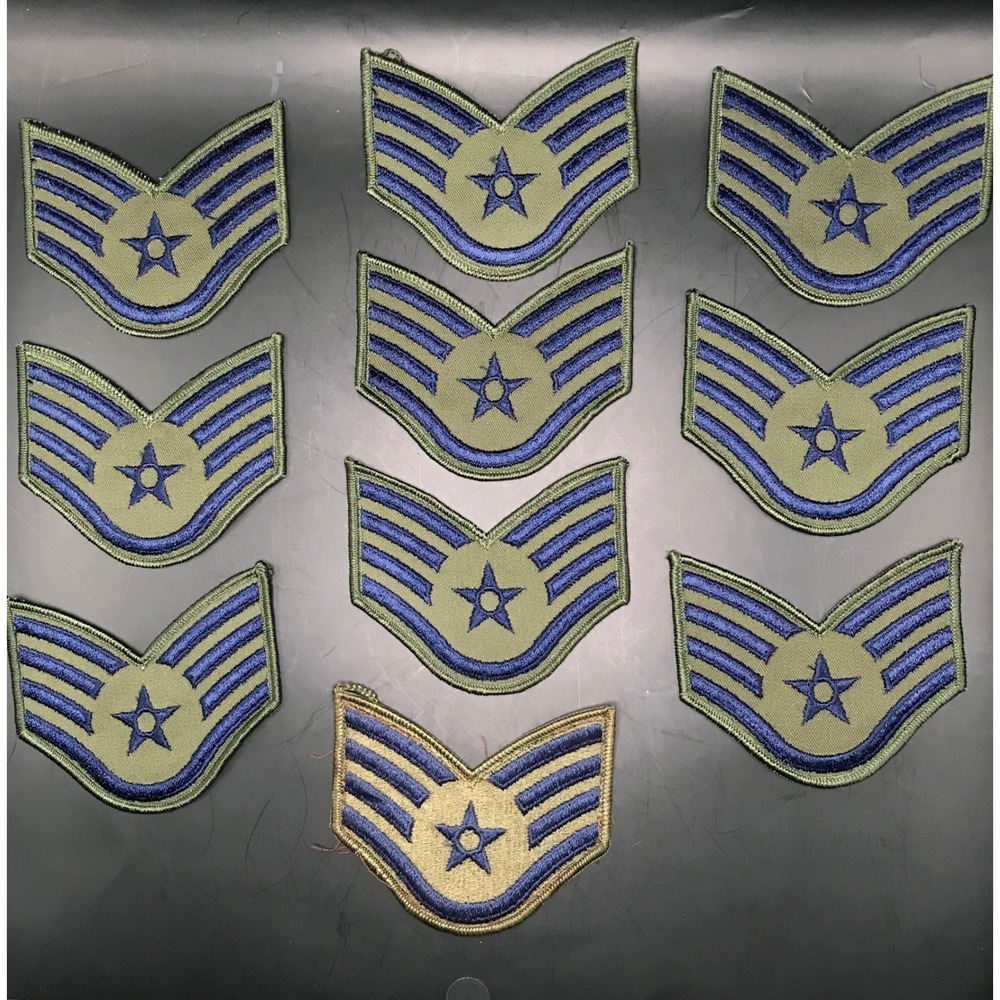 US Air Force Staff Sergeant Rank Patch Insignia Lot (10) Military OD Green 4"